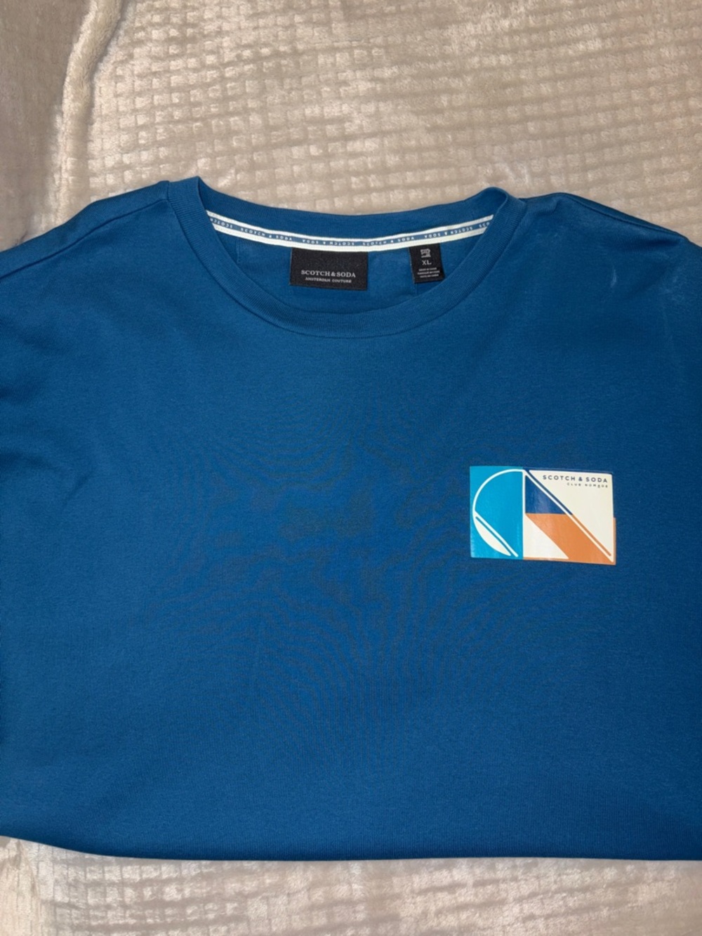Scotch & Soda Teal Blue Short Sleeve Crewneck with Geometric Patch